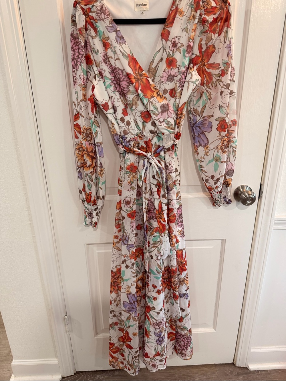 Peach Love California White Floral Wrap Maxi Dress